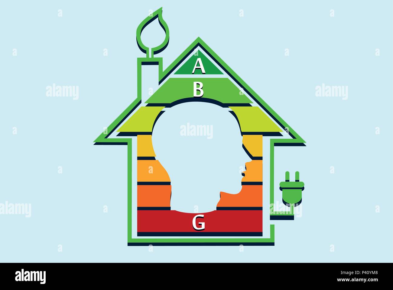 Maison économe en énergie avec concept graphique de classement à l'intérieur Illustration de Vecteur
