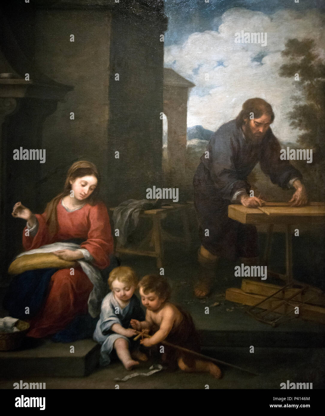 Bartolome Esteban Murillo : La Sagrada Familia con san Juanito (La Sainte Famille avec l'enfant Saint Jean Baptiste) 1665-1670 Banque D'Images