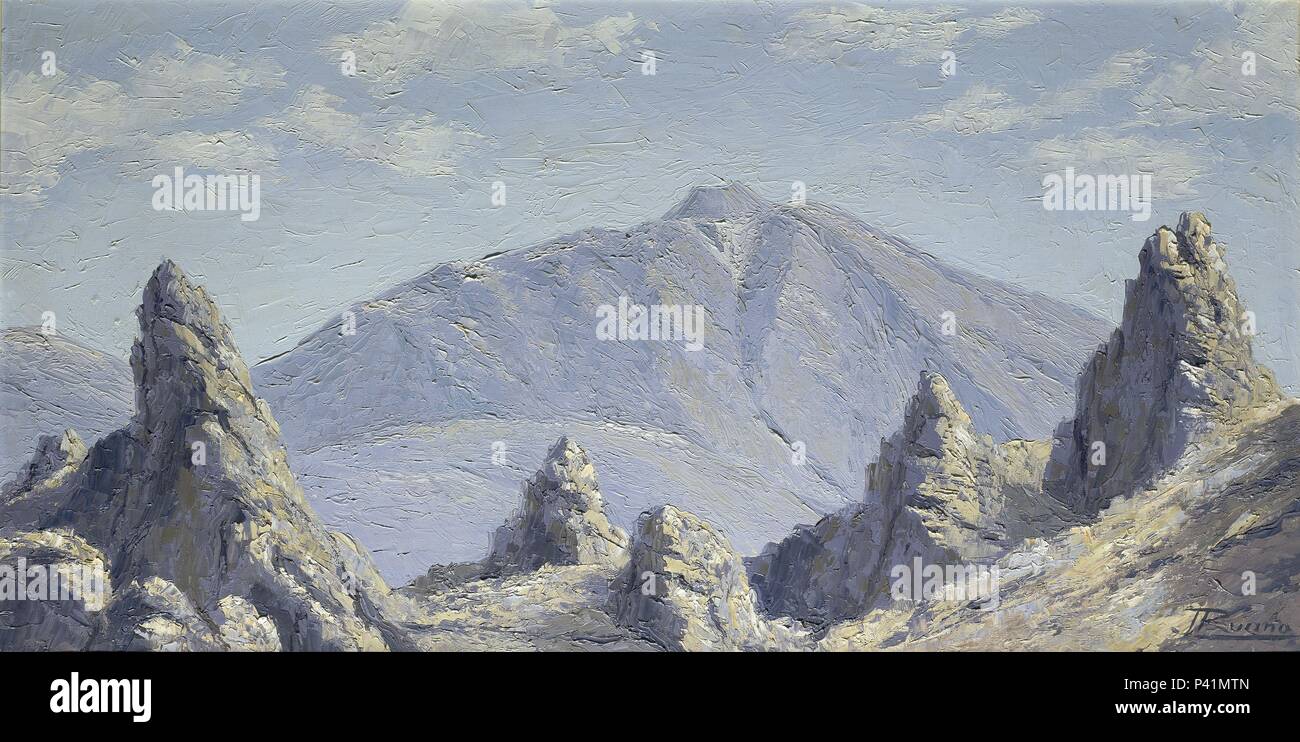 PAISAJE DEL TEIDE - 1968 - O/g - 70x125 cm. Auteur : Juan Ruano Rosas (20e siècle). Emplacement : Banco Exterior, SANTA CRUZ DE TENERIFE, TENERIFFA, ESPAGNE. Banque D'Images