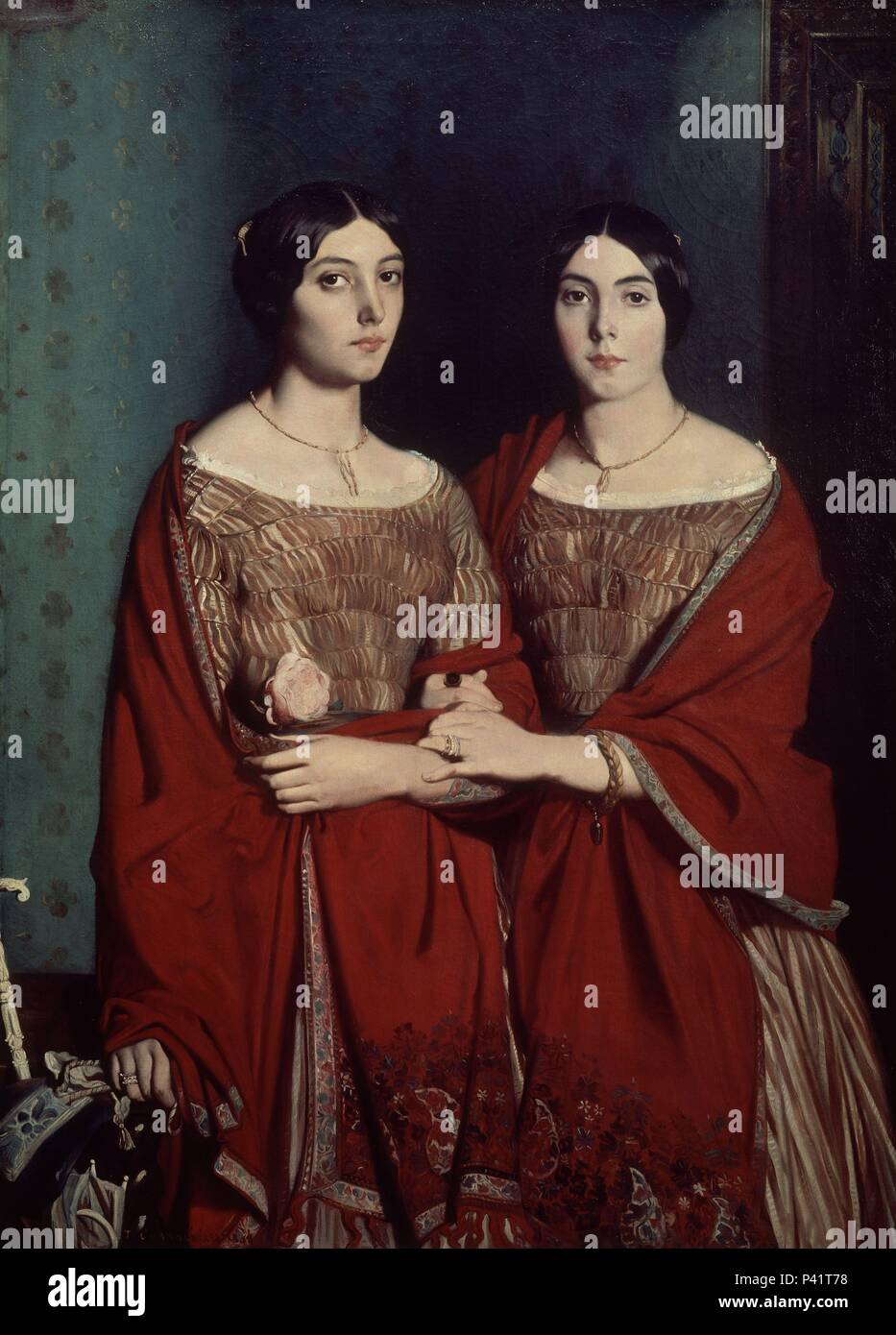 Les deux Sœurs, ou Mesdemoiselles Chasseriau : Marie-Antoinette-Adele et  Genevieve soeurs de l'artiste - 1843 - 180x135 cm - Huile sur toile. Auteur  : Théodore Chasseriau (1819-1856). Lieu : MUSÉE DU LOUVRE-peintures,