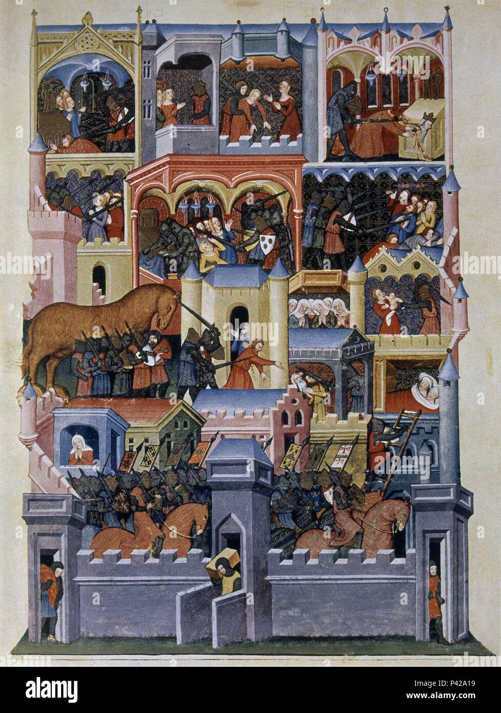 EL CABALLO DE TROYA - MINIATURE 1390-1410. Banque D'Images