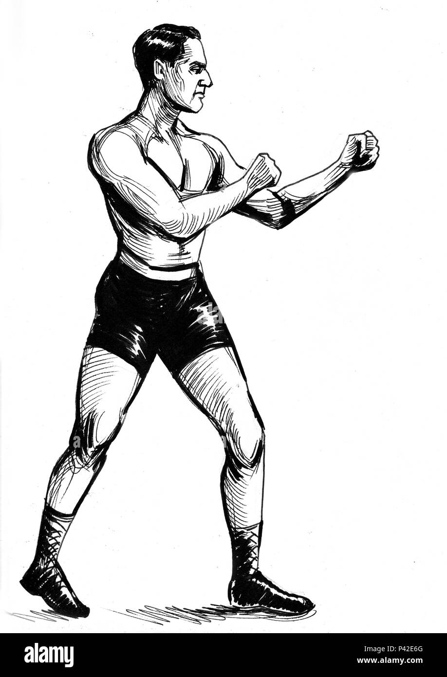 Illustration de boxeur Banque d'images noir et blanc - Alamy