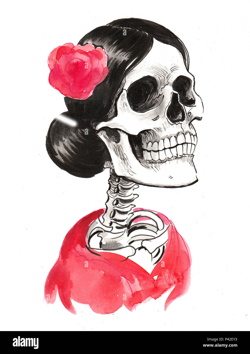 Danseuse de flamenco mort. Encre et aquarelle illustration Banque D'Images