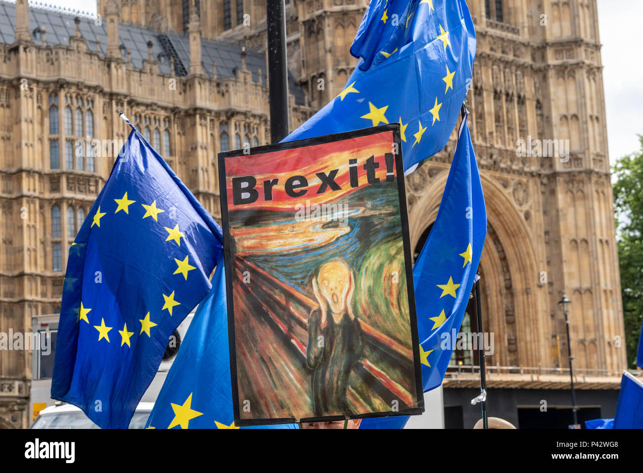 20 juin 2018, Londres, Royaume-Uni drapeaux Brexit, gâteaux et tartes de porc sur l'affichage à l'extérieur de la Chambre des communes, le crédit Ian Davidson/Alamy live news Banque D'Images