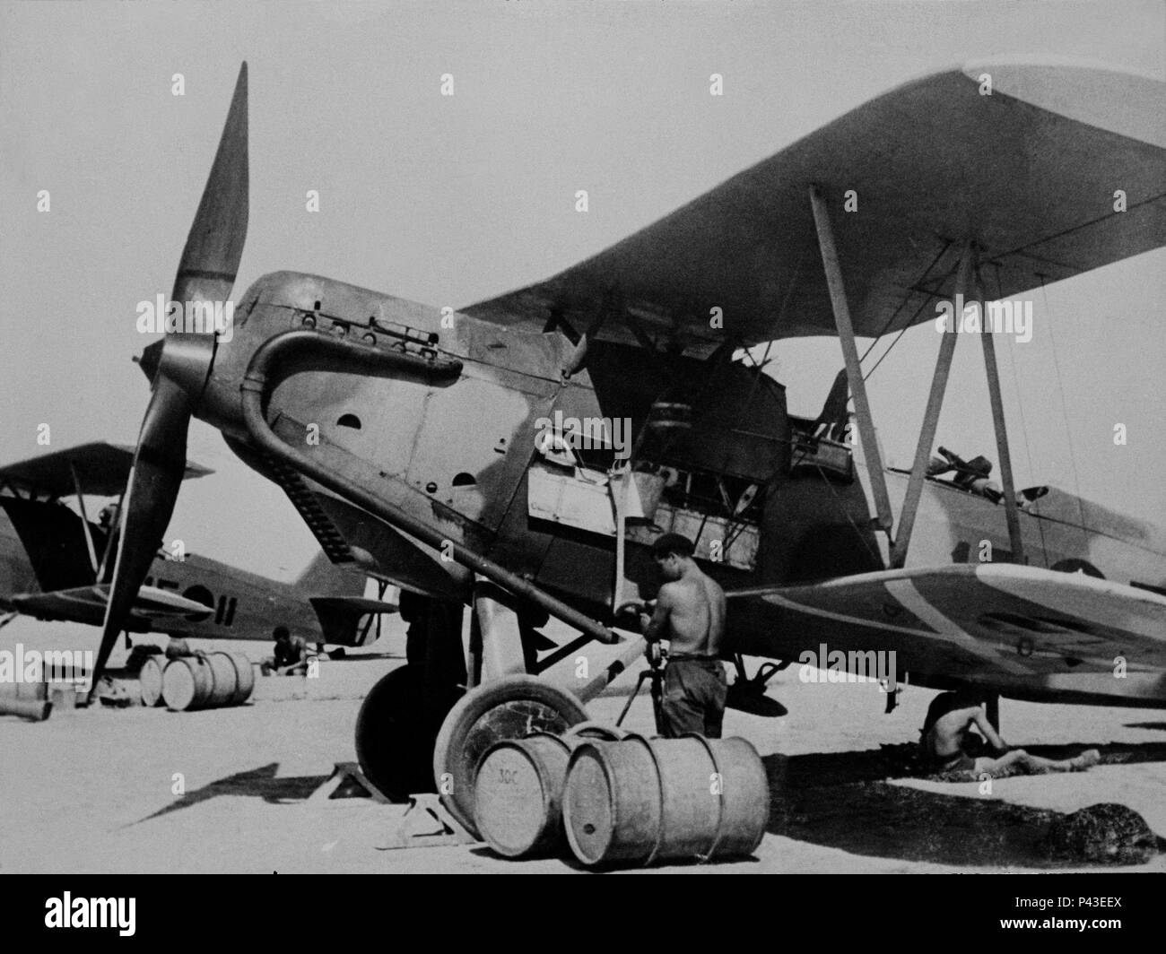 AVION Heinkel He-45- 1937- FRENTE DEL EBRO. Emplacement : EXPOSICION DE LA Guerra Civil Española, Madrid, Espagne. Banque D'Images