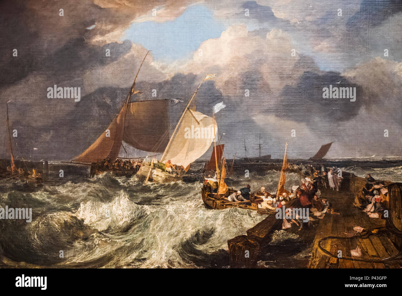 Peinture d'un paquet d'anglais en arrivant à Calais Pier en 1803 par JWM Turner Banque D'Images