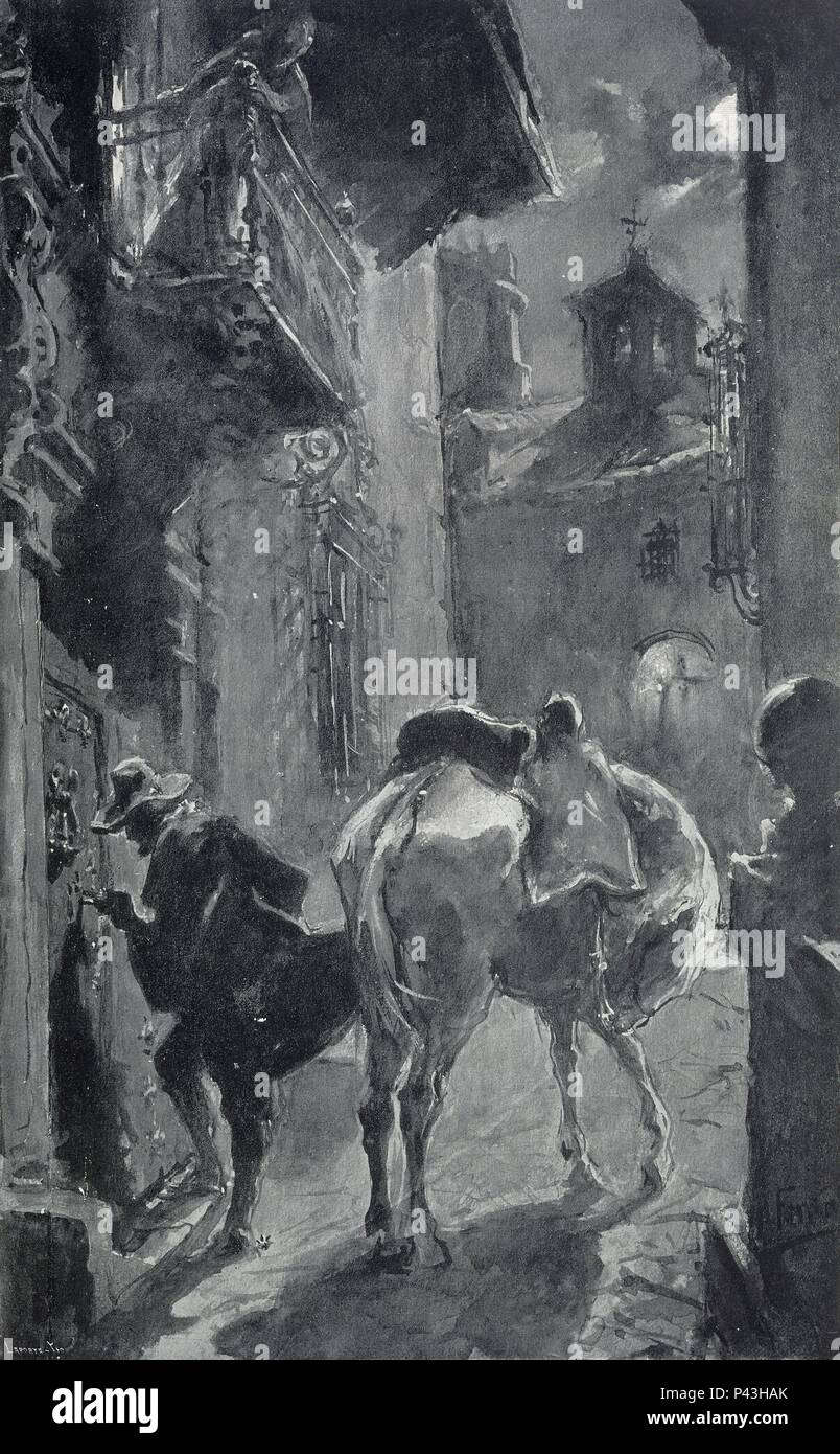 Un BUEN JUEZ MEJOR TÂCHE SCOLAIRE - DE LA ILUSTRACION OBRA DE ZORRILLA. Auteur : Alejandro Ferrant y Fischermans (1843-1917). Emplacement : BIBLIOTECA NACIONAL-COLECCION, MADRID, ESPAGNE. Banque D'Images