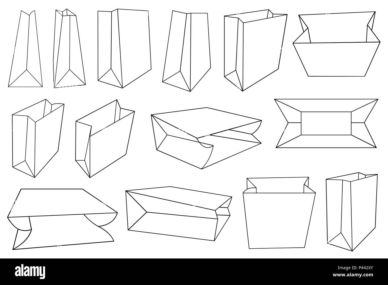Illustration des différents types de sacs en papier isolated on white Banque D'Images