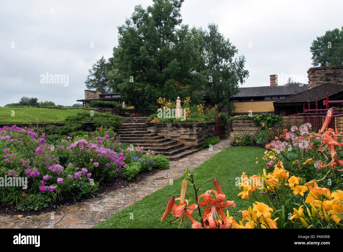 Les jardins de Taliesin, le domaine de l'architecte américain Frank Lloyd Wright, près de Spring Green, Wisconsin. Banque D'Images