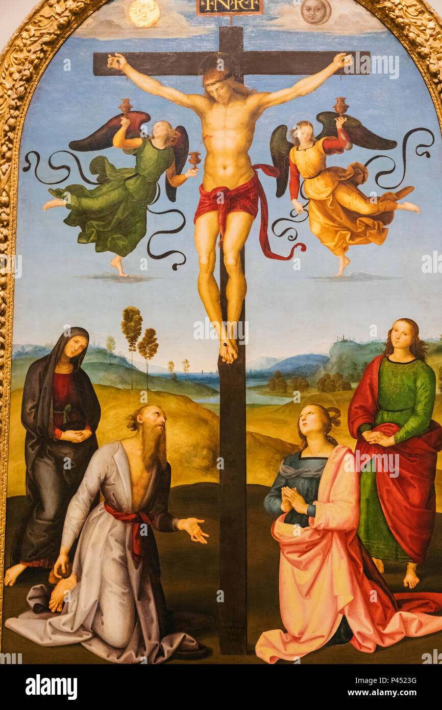 Peinture de la Mond Crucifiction de Raphaël datée 1502 Banque D'Images