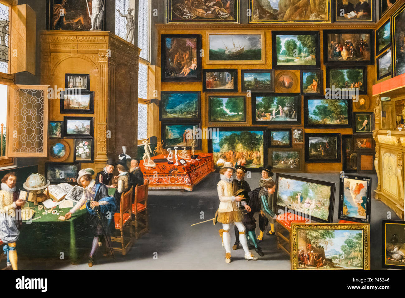 Peinture de Cognosenti dans une chambre décorés de photos de l'artiste flamand inconnu datée du 1620 Banque D'Images