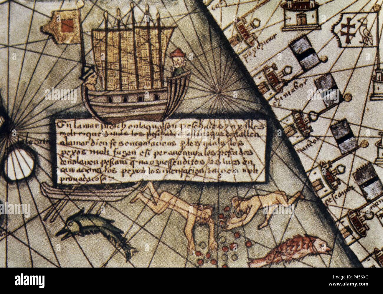 ATLAS CATALAN - DETALLE DE BUQUE - SIGLO XIV. Auteur : Abraham Cresques (1325-1387). Lieu : BIBLIOTHÈQUE NATIONALE, FRANCE. Banque D'Images