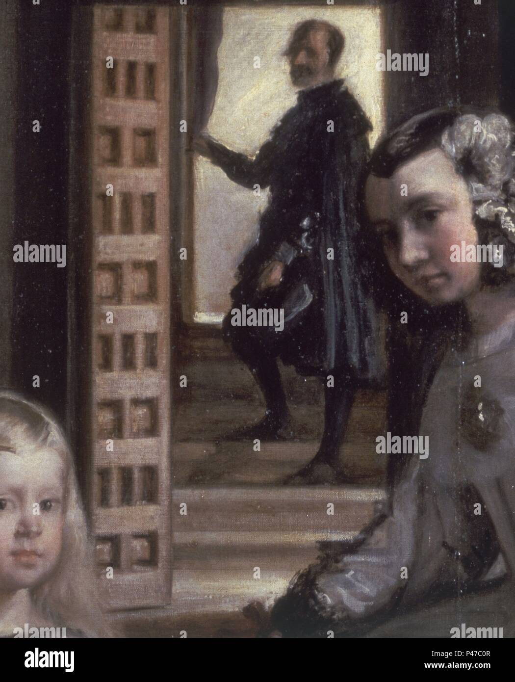 LAS MENINAS O LA FAMILIA DE FELIPE IV - DETALLE - 1656 - BARROCO ESPAÑOL - O/L - NP 1174 - CONJUNTO 106240. Auteur : Diego Velázquez (1599-1660). Emplacement : Museo del Prado-PINTURA, MADRID, ESPAGNE. Banque D'Images