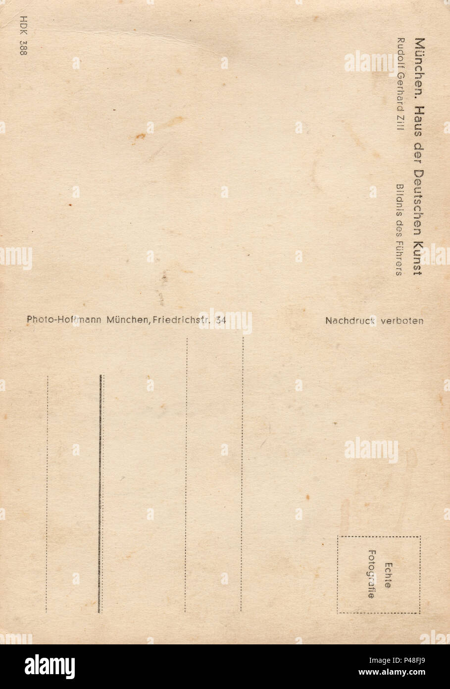 Dos de carte postale d'Adolph Hitler Banque D'Images