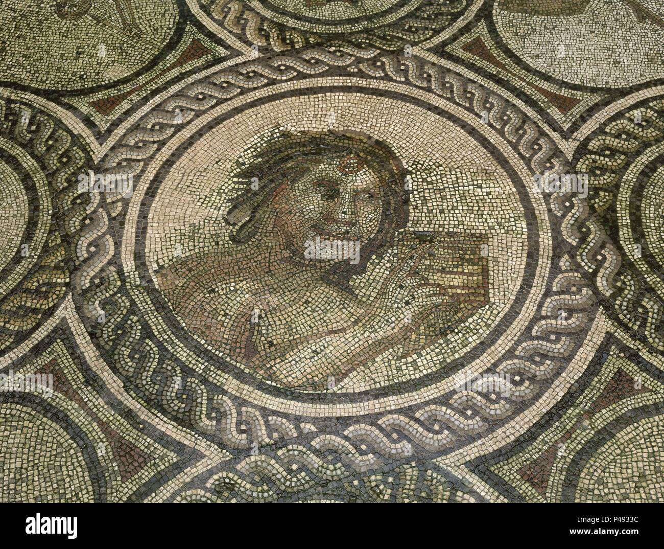 MOSAICO ROMANO-AMORES DE ZEUS-DET POLIFEMO. Lieu : CASA DE LA CONDESA DE LEBRIJA, Sevilla, Séville, ESPAGNE. Banque D'Images