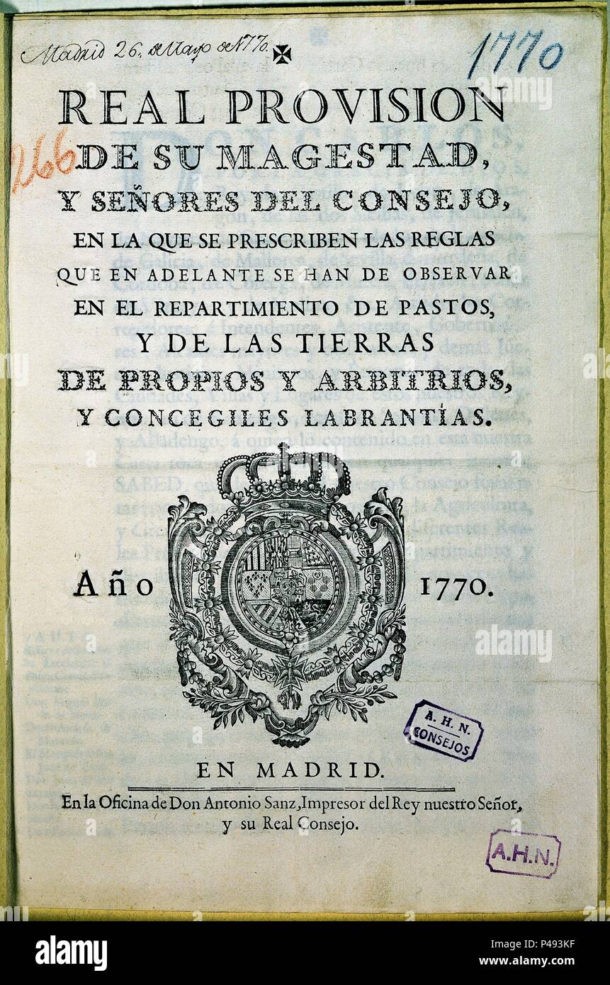 Du vrai DISPOSITION-REGLAS PARA REPARTO DE PASTOS. Emplacement : ARCHIVO HISTORICO NACIONAL-COLECCION, MADRID, ESPAGNE. Banque D'Images