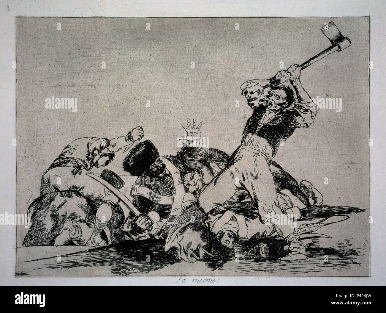 La même plaque, 3 de 'Les désastres de la guerre' - 1810/14 - 16,2x22,3 cm - gravure, lavis, pointe sèche, burin et polisseuse. Auteur : Francisco de Goya (1746-1828). Emplacement : BIBLIOTECA NACIONAL-COLECCION, MADRID, ESPAGNE. Aussi connu sous : DÉSASTRE Nº 3-lo mismo. Banque D'Images