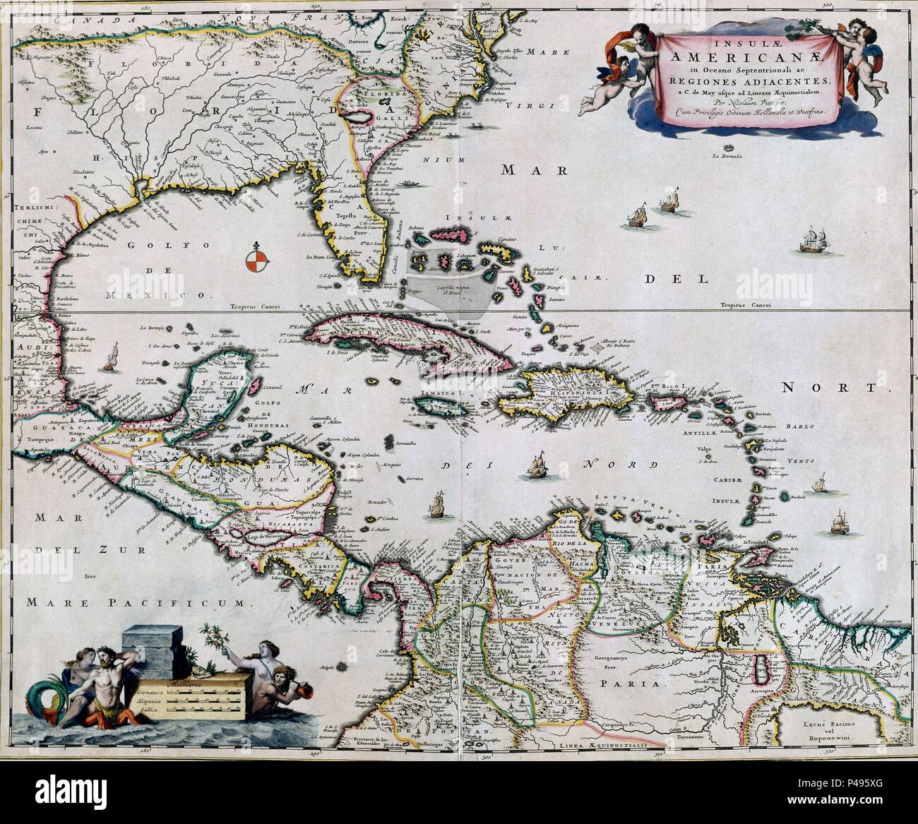 INSULAE AMERICANAE IN OCEANO SEPTENTRIO - SIGLO XVII. Auteur : Nicolaes Visscher I (1618-1679). Emplacement : SERVICIO GEOGRAFICO del Ejercito, MADRID, ESPAGNE. Banque D'Images