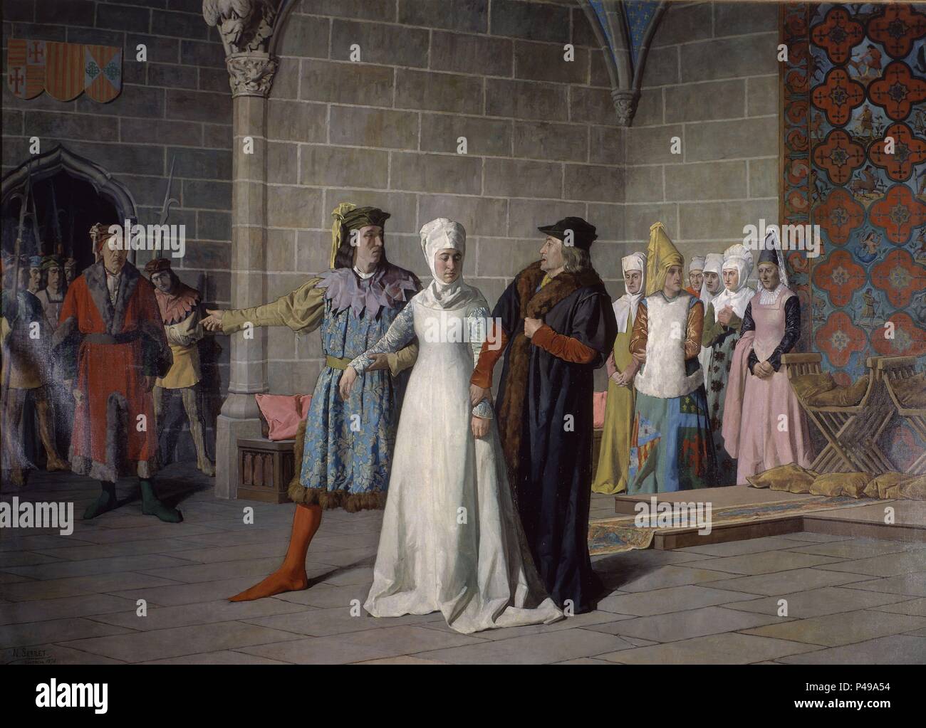 PRISION DE LA ULTIMA REINA DE MALLORCA - 1876 - G 2,70x3,73 - Nº 31 - INVENTARIO PINTURA HISTORICISTA. Auteur : Nicasio Serret y Comín (1849-1880). Emplacement : SENADO-PINTURA, MADRID, ESPAGNE. Banque D'Images