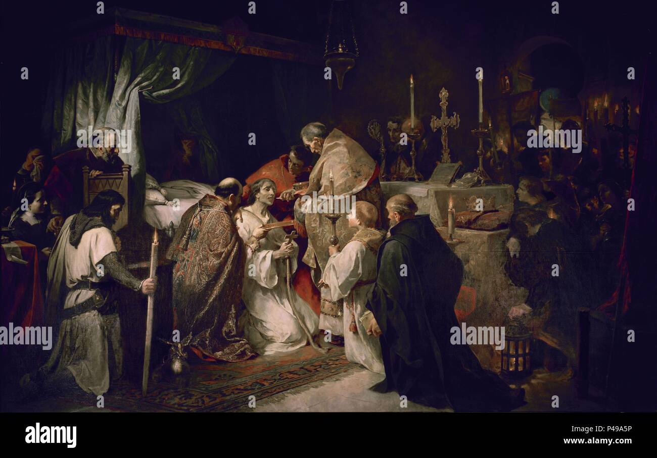 ULTIMA COMMUNION DE SAN FERNANDO - 1914 - L - 2,80x4,20 - Nº 9 - INVENTARIO PINTURA HISTORICISTA. Auteur : Alejandro Ferrant y Fischermans (1843-1917). Emplacement : SENADO-PINTURA, MADRID, ESPAGNE. Banque D'Images