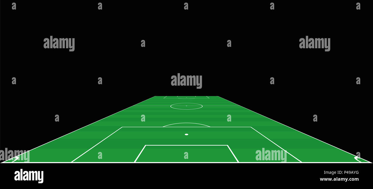 Terrain de soccer. Le gardien de vaste perspective. Vert au pas, sports turf - illustration sur fond noir. Banque D'Images