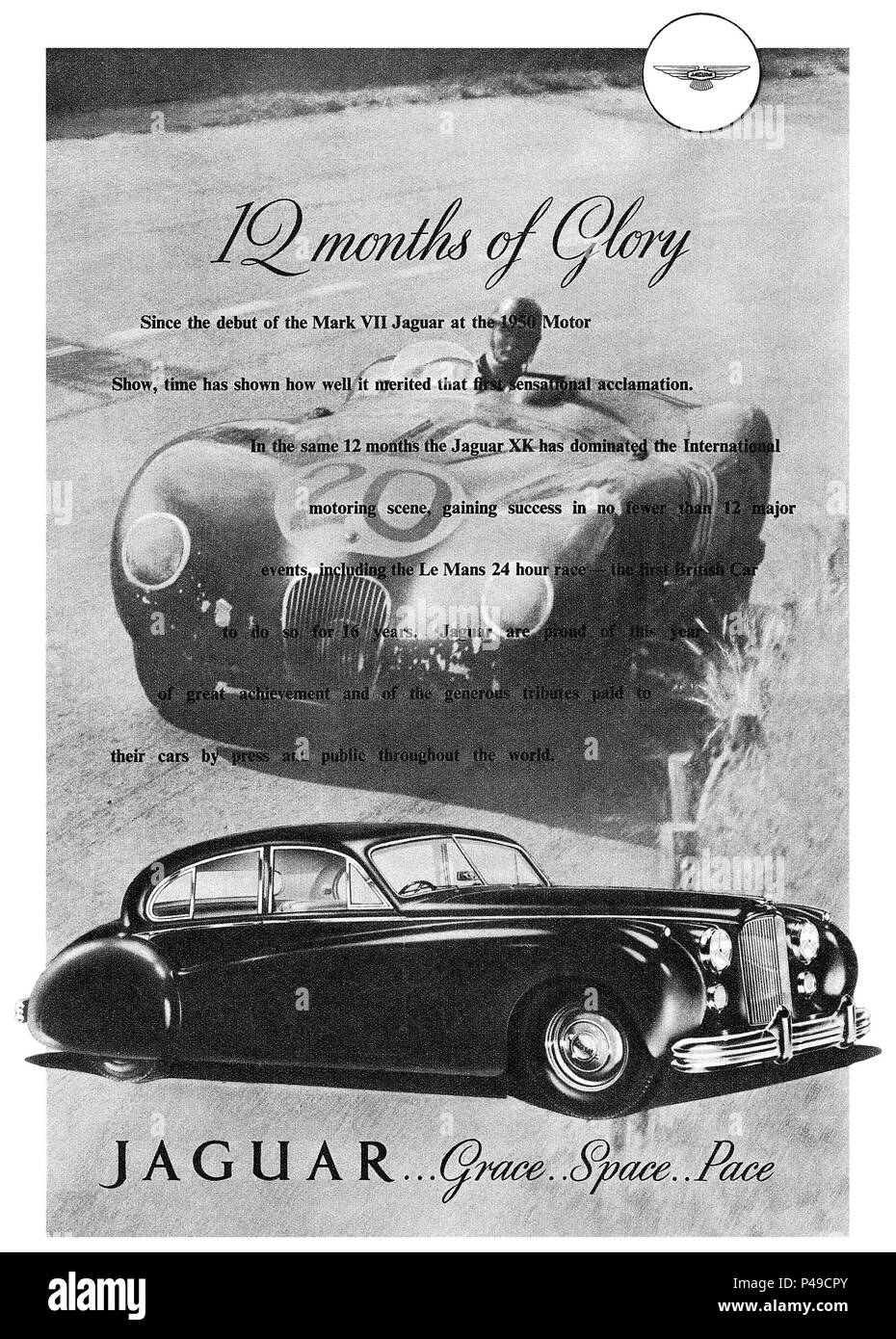 1951 La publicité pour les voitures de Jaguar. Banque D'Images