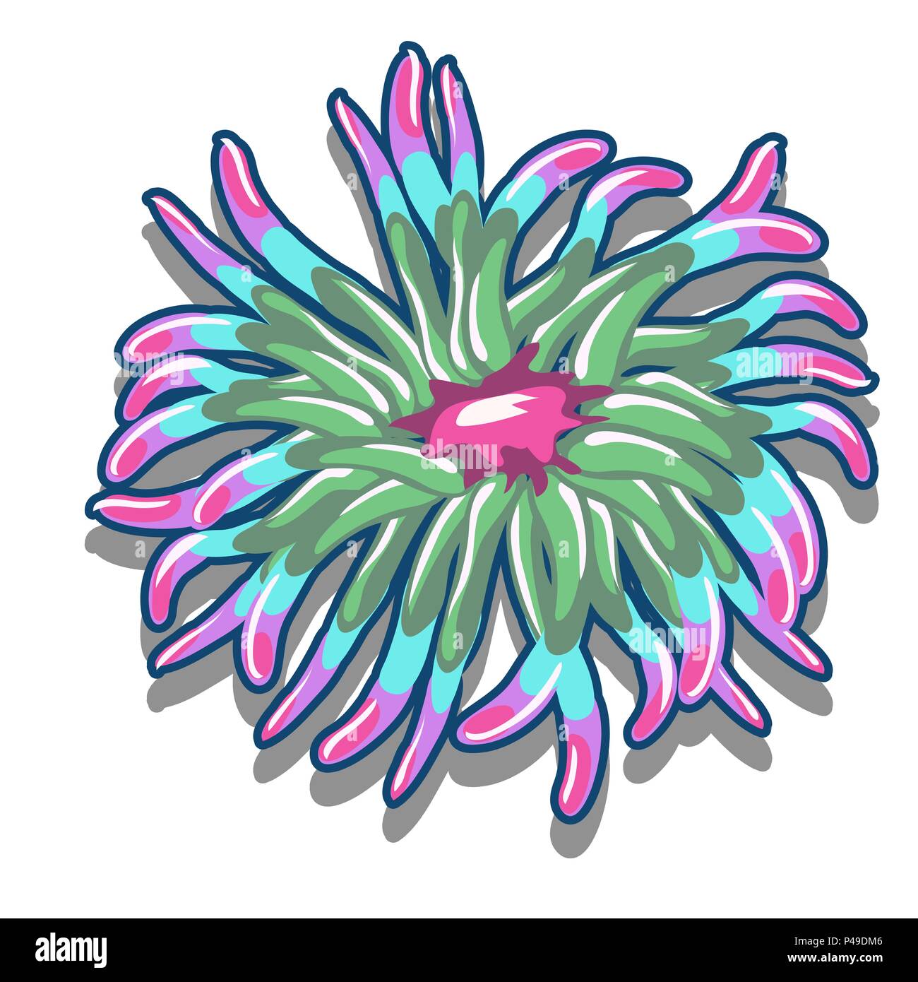 Tentacules de coelentérés marins colorés isolé sur fond blanc. Cartoon Vector illustration close-up. Illustration de Vecteur