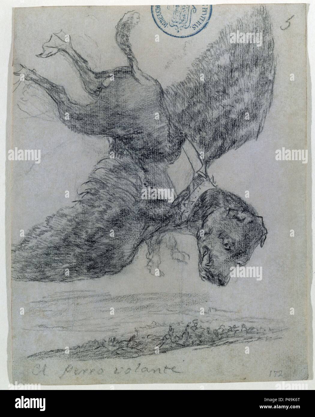 'The Flying Dog', 1824-1828, le charbon de bois, 19,2 x 15 cm. Auteur : Francisco de Goya (1746-1828). Emplacement : Museo del Prado-DESSINS, MADRID, ESPAGNE. Banque D'Images