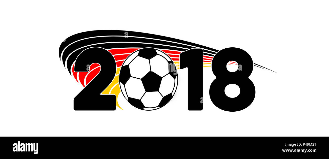 2018 Football bannière avec ballon de soccer et de l'Allemagne d'un drapeau Banque D'Images