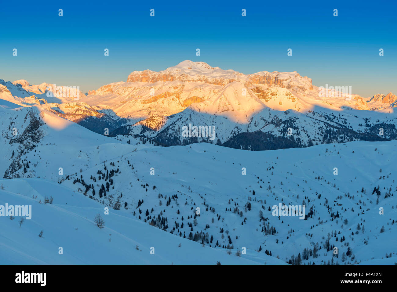 Le Piz Boè à heure d'or Europe, Italie, Vénétie, district de Belluno Banque D'Images