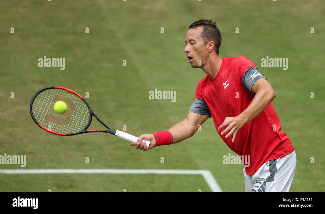 Halle, Allemagne. 21 Juin, 2018. Tennis, ATP Tour, des célibataires, des hommes, série de 16. L'Allemagne de commentaires en action contre l'Australie Ebden. Credit : Friso Gentsch/dpa/Alamy Live News Banque D'Images