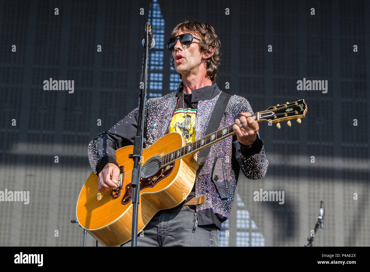 Milan Italie. 21 juin 2018. La chanteuse et auteur-compositeur Richard Ashcroft en concert sur la scène du salon EXPO Milano - l'expérience au cours de la 'I-Days Festival 2018' Banque D'Images