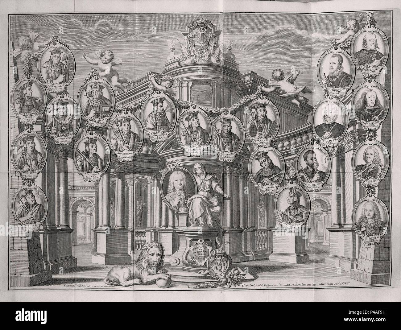 Les empereurs incas du Pérou - 1748 - gravure. Auteur : ANTONIO DE ULLOA. Emplacement : ACADEMIA DE LA HISTORIA-COLECCION, MADRID, ESPAGNE. Aussi connu sous : VIAJE A NORD-REYES DE PÉROU HASTA FERNANDO VI. Banque D'Images