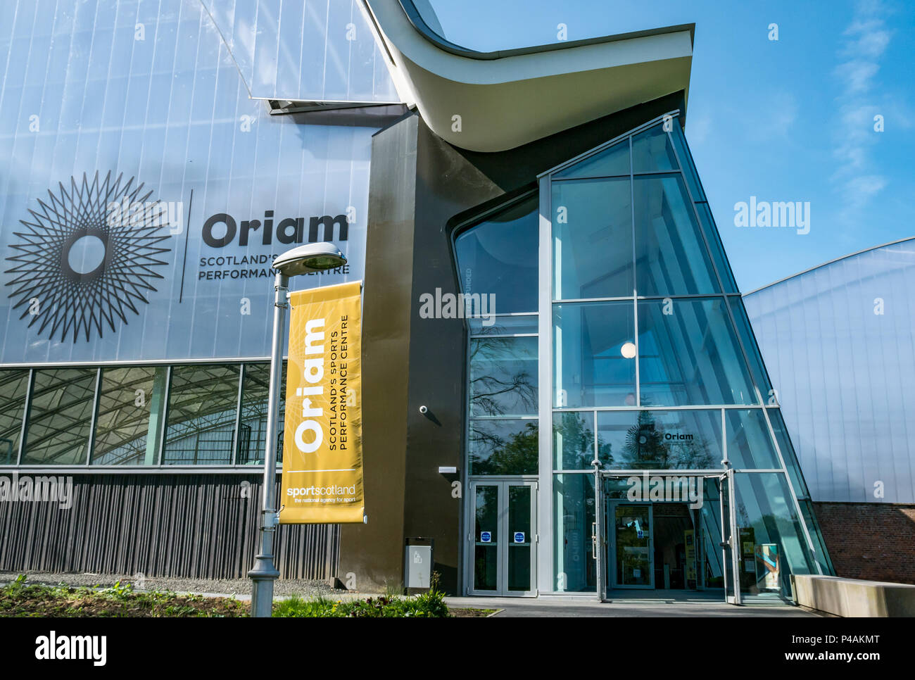 Entrée principale Centre national de formation sportive Oriam gymnase, Université Heriot Watt, Édimbourg, Écosse, Royaume-Uni Banque D'Images