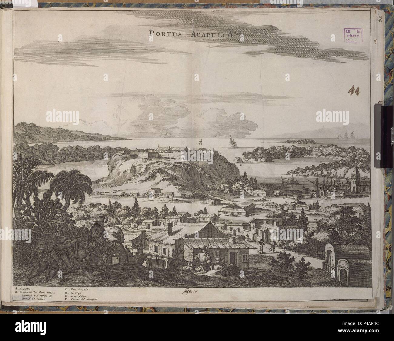 PUERTO DE ACAPULCO - GRAVURE DE 1671 - 14x11,5. Auteur : John Catholicus (1600-1676). Emplacement : BIBLIOTECA NACIONAL-COLECCION, MADRID, ESPAGNE. Banque D'Images