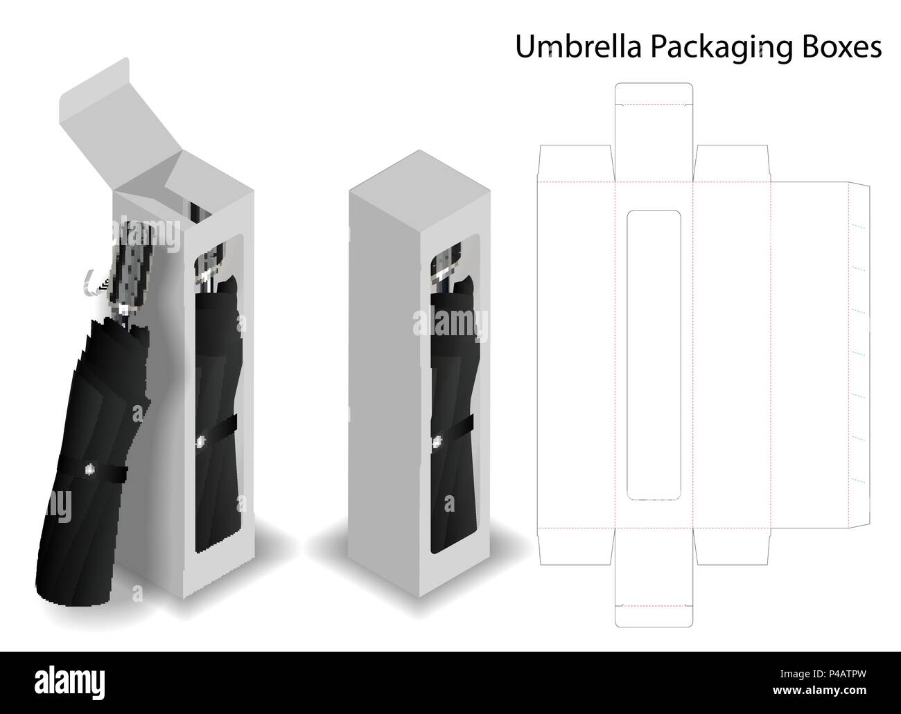 Boîte de papier pour emballage parapluie avec découpe Illustration de Vecteur