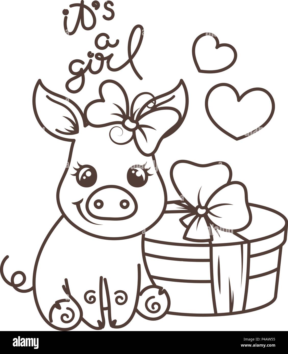 Joyeux Anniversaire Cute Cartoon Bebe Cochon Avec Maison De Vacances Fort Illustration Vectorielle Coloriage Image Vectorielle Stock Alamy
