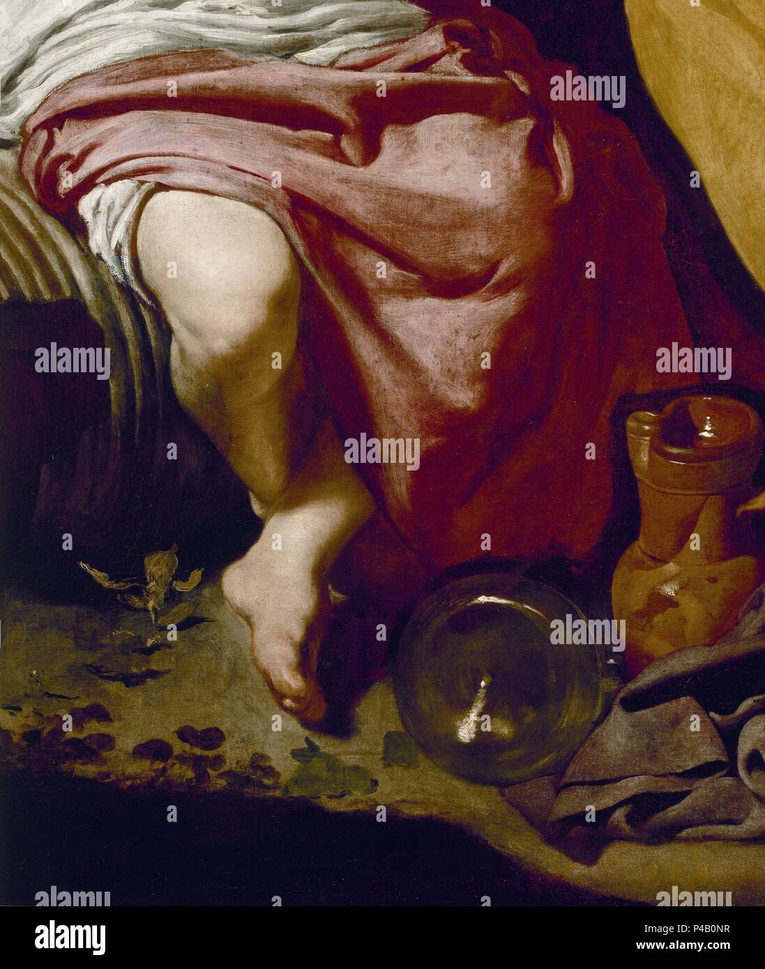 'Le Triomphe de Bacchus, ou les buveurs" (détail), 1628-1629, huile sur toile, P01170. Auteur : Diego Velázquez (1599-1660). Emplacement : Museo del Prado-PINTURA, MADRID, ESPAGNE. Banque D'Images