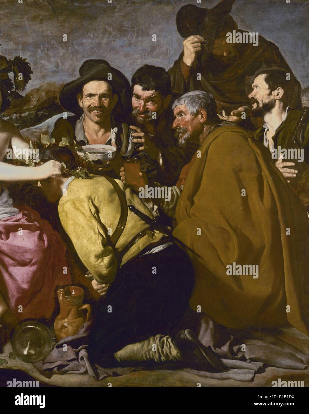 LOS BORRACHOS O EL TRIUNFO DE BACO - DETALLE DERECHO - 1629 - O/L - NP 1170 - BARROCO ESPAÑOL - CONJUNTO 4246. Auteur : Diego Velázquez (1599-1660). Emplacement : Museo del Prado-PINTURA, MADRID, ESPAGNE. Banque D'Images