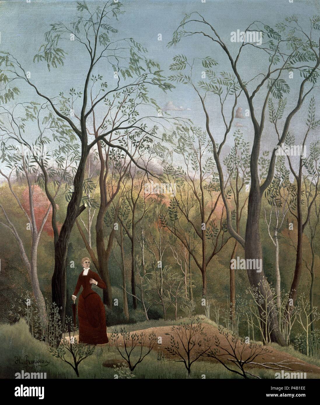 La promenade dans la forêt - 1886 - 70x60,5 cm - Huile sur toile. Auteur : Henri Rousseau (1844-1910). Emplacement : Kunsthaus, Zurich, Suisse. Aussi connu sous : PASEO EN EL BOSQUE DE SAINT GERMAIN. Banque D'Images