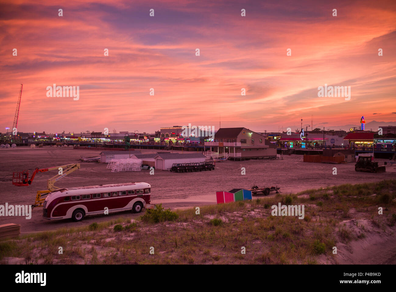 USA, New Jersey, le Jersey Shore, Wildwoods Wildwoods, Plage, Coucher de soleil Banque D'Images