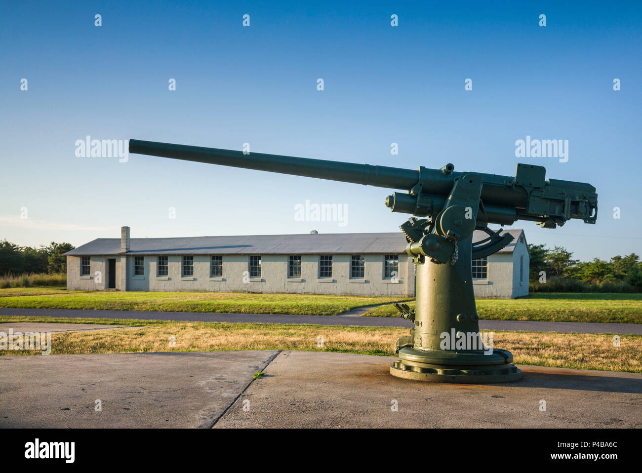 USA, Ohio, Lewes, parc provincial de Cap Henlopen, Fort Miles, ancien WW2 batterie d'artillerie côtière de l'époque, des armes à feu de 3 pouces Banque D'Images