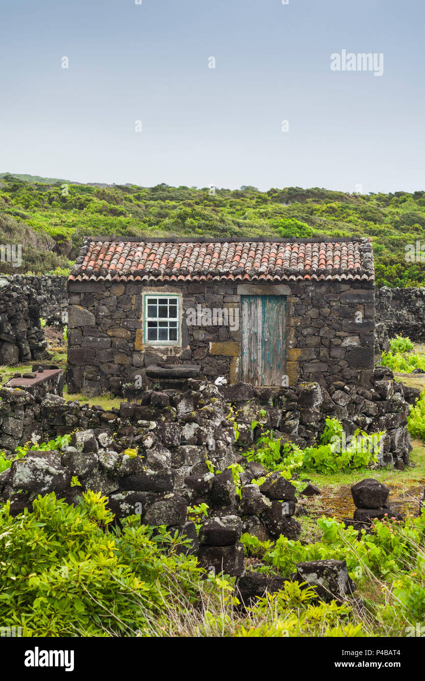 Le Portugal, Açores, l'île de Pico, Porto du chien, ancien village de pêcheurs situé dans la roche volcanique, les bâtiments Banque D'Images