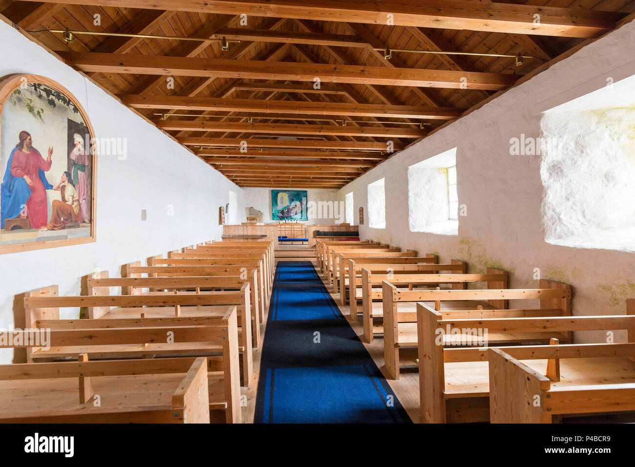 Intérieur de l'église saint Olav, Kirkjubour, Streymoy island, îles Féroé, Danemark Banque D'Images
