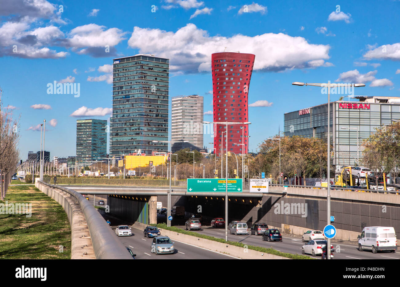 La ville de Barcelone, Place Europa, l'avenue Gran Via, l'hôtel Porta Fira, Espagne Banque D'Images