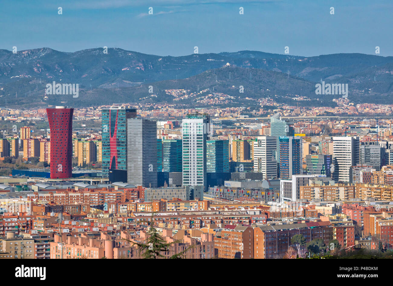 Espagne, Province de Barcelone, l'Hospitalet de Llobregat sur les toits de la ville, Banque D'Images