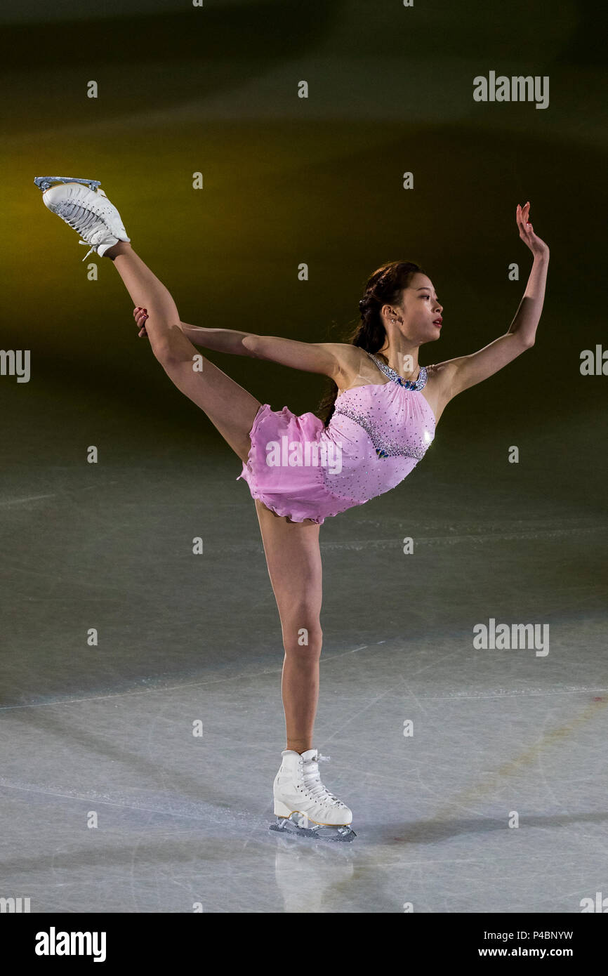 Les jeunes femmes coréennes, patineuse artistique qui se produiront au Gala de patinage artistique à l'exposition des Jeux Olympiques d'hiver de PyeongChang 2018 Banque D'Images