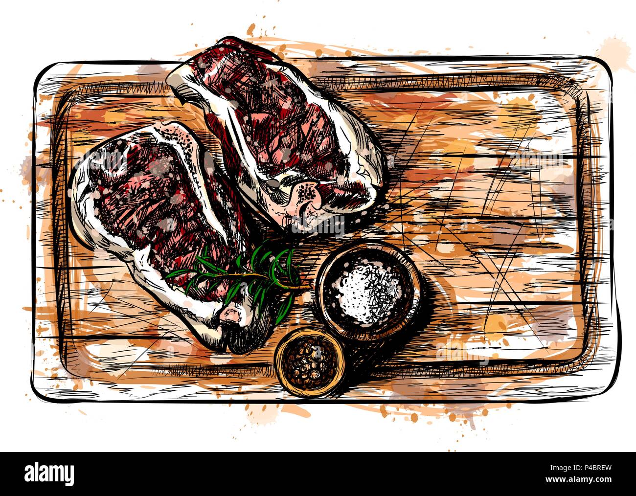 Morceaux de viande sur une planche à découper Illustration de Vecteur
