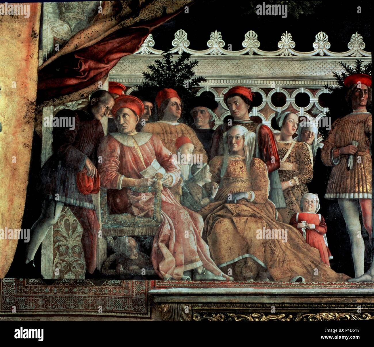 Fresques DE LA CAMARA DE LOS ESPOSOS CONZAGA - LA FAMILIA Y SU CORTE - 1467-1474 - NATIONAL - ANTES DE RENACIMIENTO ITALIANO. Auteur : Andrea Mantegna (1431-1506). Lieu : PALAIS DUCAL, Mantoue. Banque D'Images
