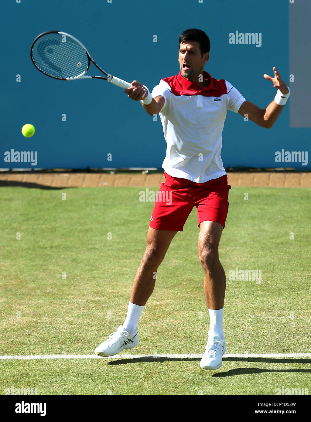 Novak Djokovic en Serbie pendant le quatrième jour du championnat Fever-Tree au Queen's Club, Londres. APPUYEZ SUR ASSOCIATION photo. Date de la photo: Jeudi 21 juin 2018. Voir PA Story TENNIS Queens. Le crédit photo devrait se lire: Steven Paston/PA Wire. . Banque D'Images